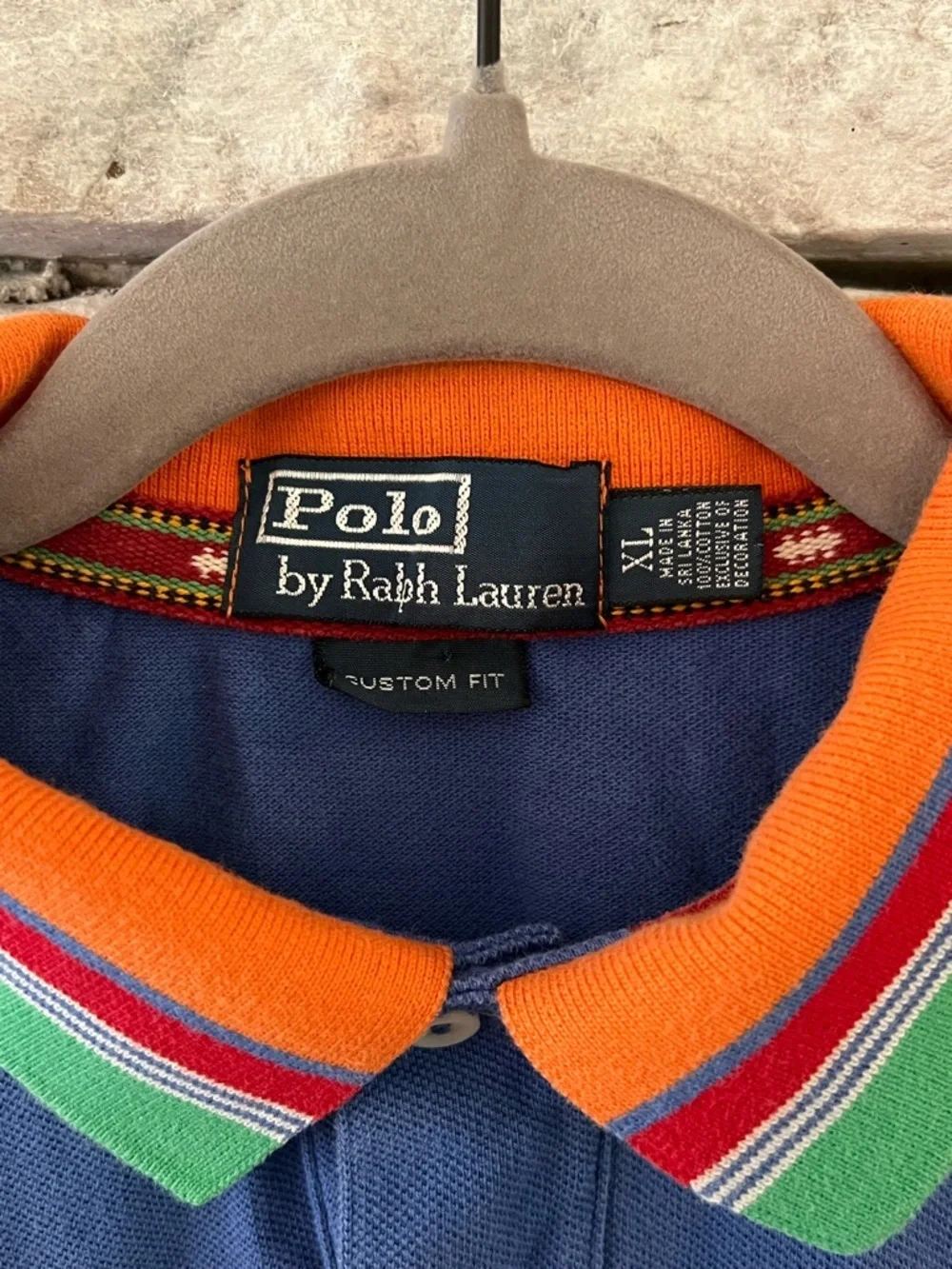 Polo by Ralph Lauren Royal Blue Polo with Multi-Color Striped Collar XL